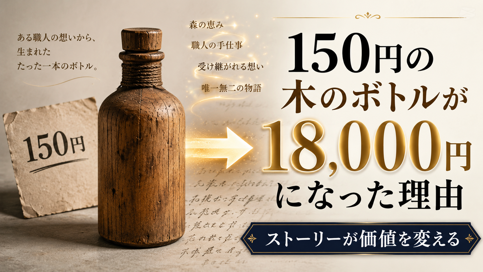 150円の木のボトルがストーリーテリングによって18,000円の価値になったマーケティング事例のアイキャッチ画像