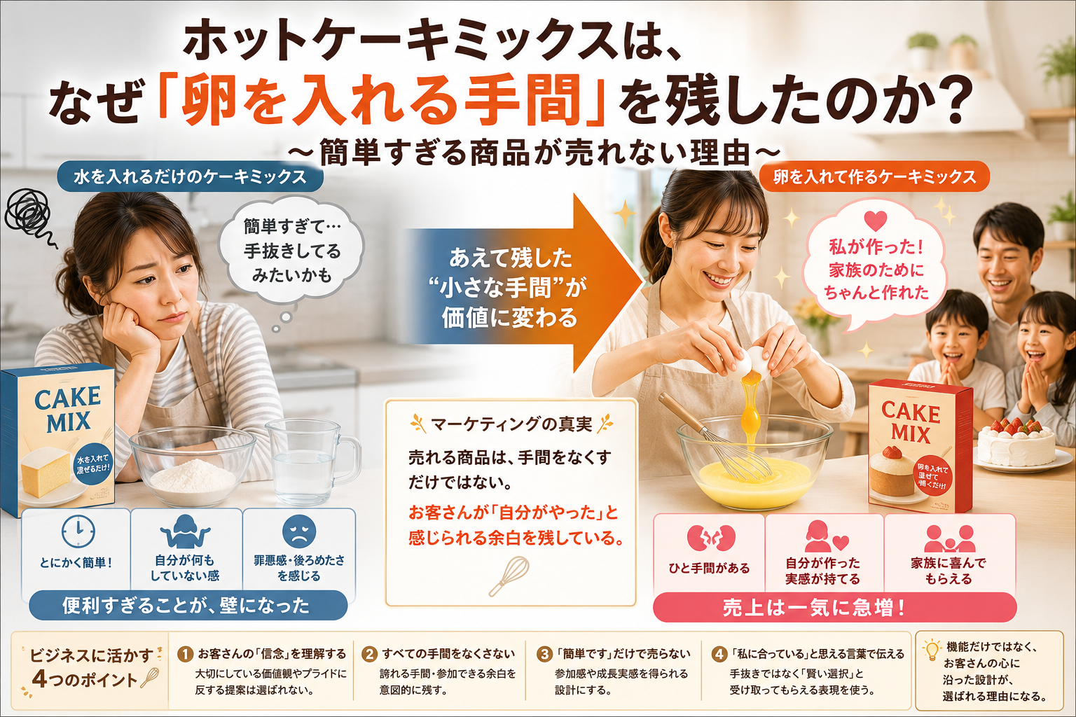 ホットケーキミックス 手間として卵を入れる工程が自分で作った実感を生むマーケティング事例