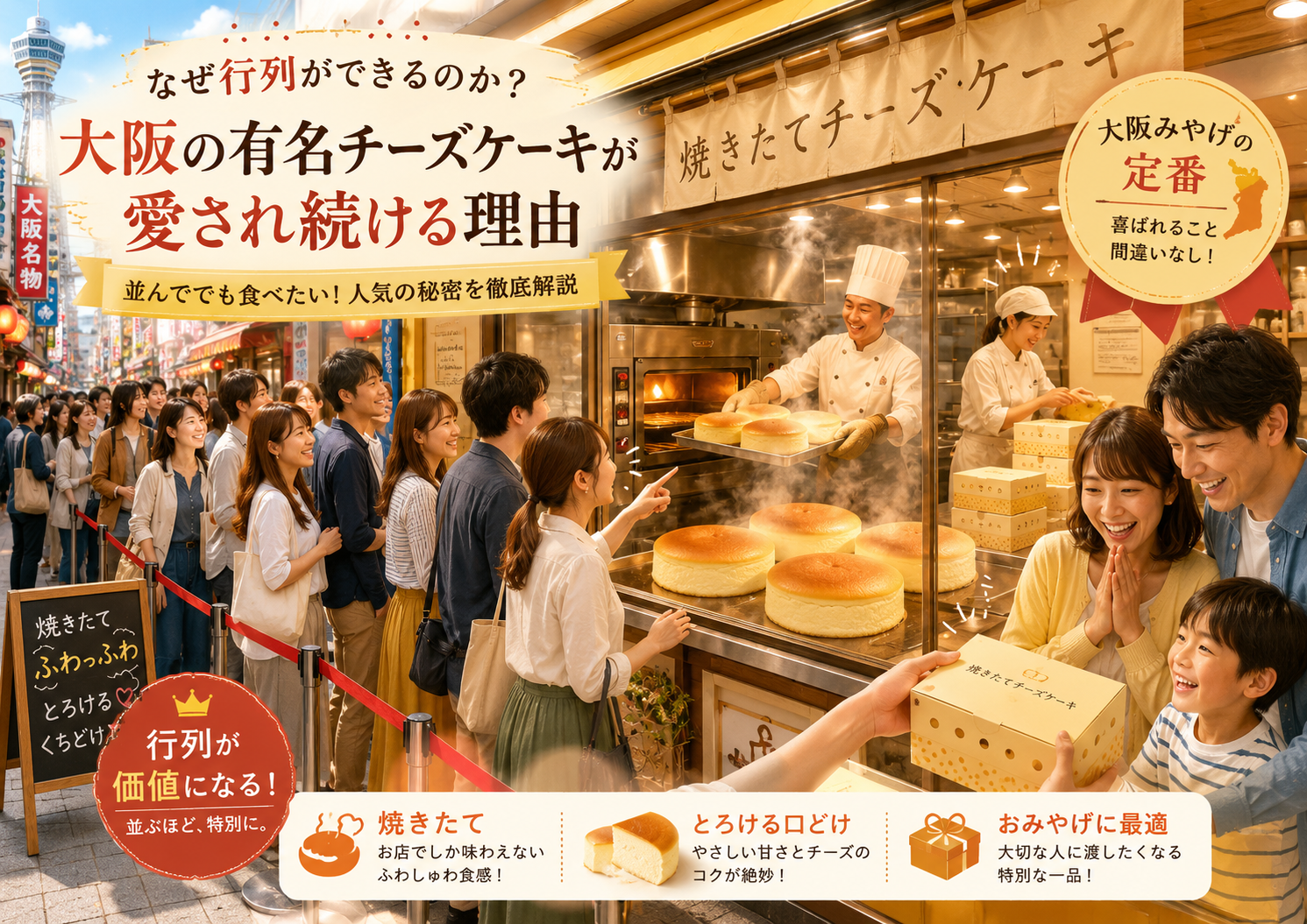 りくろーおじさん 行列と焼きたてチーズケーキの体験価値を表すアイキャッチ画像